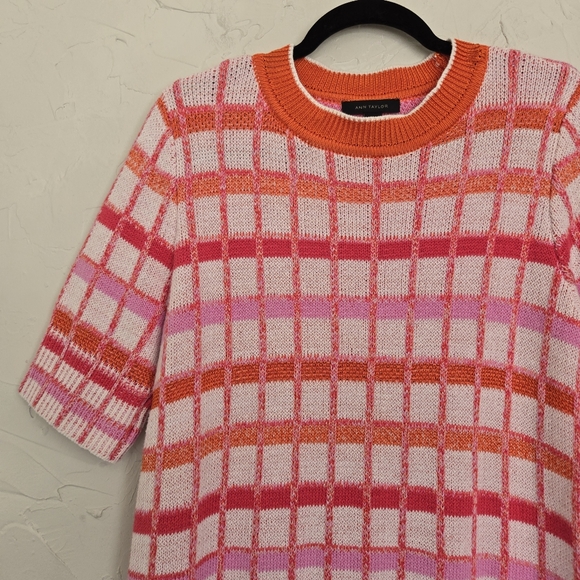 Ann Taylor Knit Pink Orange Short Sleeve Sweater - Picture 4 of 11
